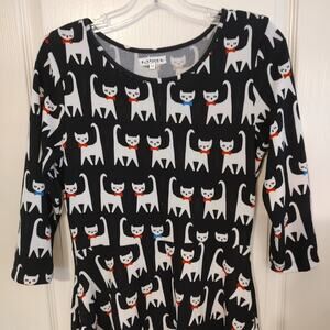 L.A. Soul Printed Cat With Bow Tie Pattern Dress 3/4 Sleeves w/ Pockets Sz M